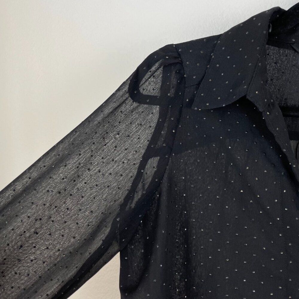 Zara Womens XS‎ Black Sheer Button Up Blouse Long Sleeve Shirt Top - Picture 11 of 16
